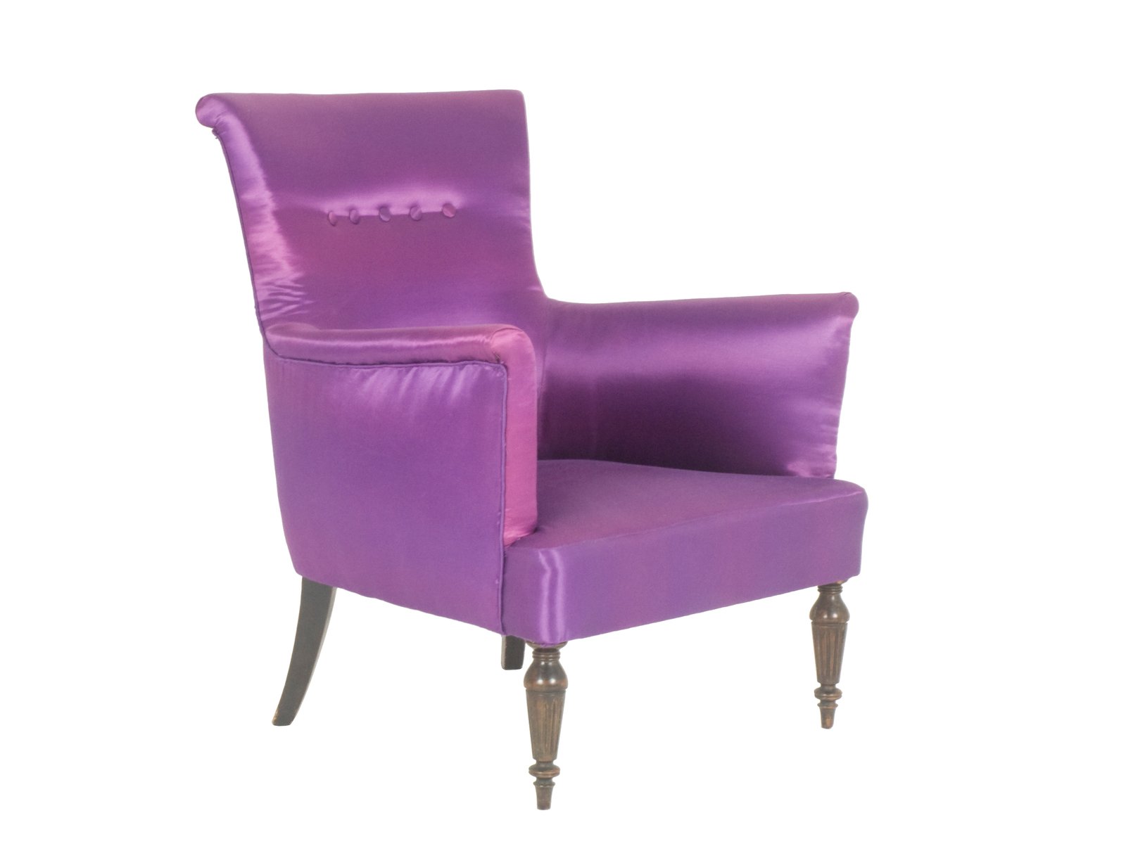 Mid-Century Italian Modern Wood & Purple Fabric Armchairs in the style of Cesare Lacca, 1950s, Set of 2