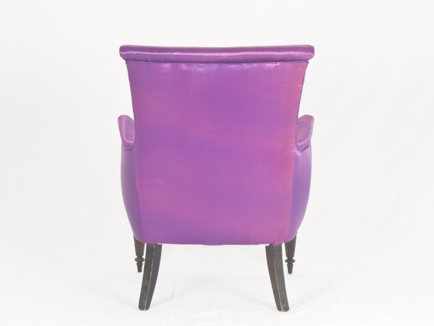 Mid-Century Italian Modern Wood & Purple Fabric Armchairs in the style of Cesare Lacca, 1950s, Set of 2