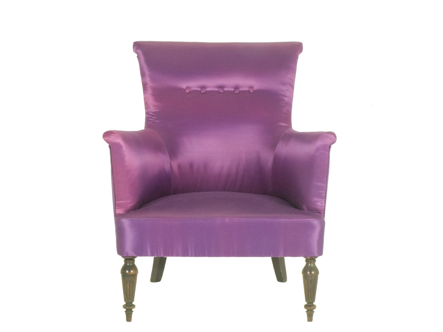 Mid-Century Italian Modern Wood & Purple Fabric Armchairs in the style of Cesare Lacca, 1950s, Set of 2