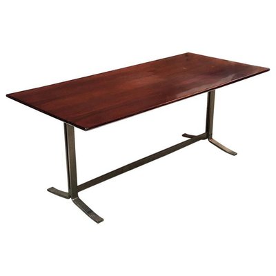 Mid-Century Italian Modern Wood Top and Steel Base Desk Table by Formanova, 1970s-GDD-1096655