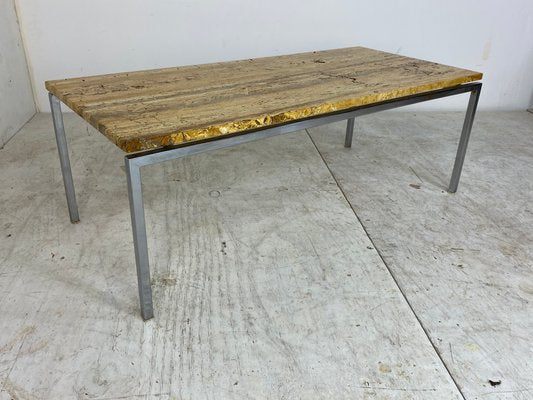 Mid-Century Italian Modernist Traverine & Chromed Metal Coffee Table, 1950s-DE-1137159