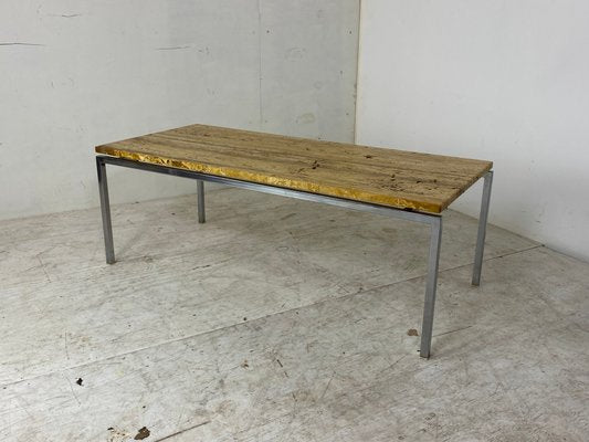 Mid-Century Italian Modernist Traverine & Chromed Metal Coffee Table, 1950s-DE-1137159