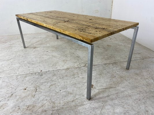 Mid-Century Italian Modernist Traverine & Chromed Metal Coffee Table, 1950s-DE-1137159