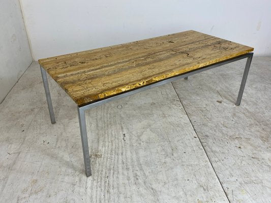 Mid-Century Italian Modernist Traverine & Chromed Metal Coffee Table, 1950s-DE-1137159