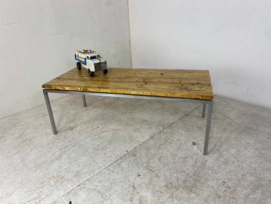 Mid-Century Italian Modernist Traverine & Chromed Metal Coffee Table, 1950s-DE-1137159