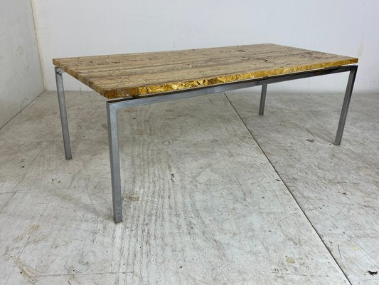 Mid-Century Italian Modernist Traverine & Chromed Metal Coffee Table, 1950s-DE-1137159