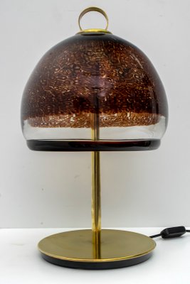 Mid-Century Italian Murano Glass and Brass Table Lamp from Leucos, 1970s-FER-723673