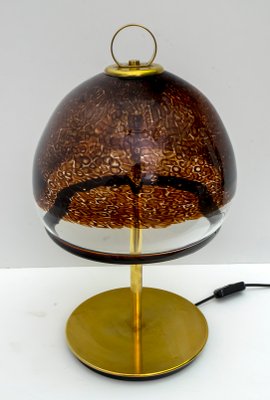 Mid-Century Italian Murano Glass and Brass Table Lamp from Leucos, 1970s-FER-723673