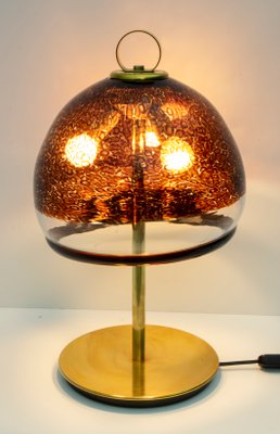 Mid-Century Italian Murano Glass and Brass Table Lamp from Leucos, 1970s-FER-723673