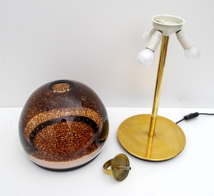 Mid-Century Italian Murano Glass and Brass Table Lamp from Leucos, 1970s-FER-723673