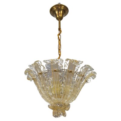 Mid-Century Italian Murano Glass Gold Inclusion Foliage Pendant Light, 1950s-KEG-1675585