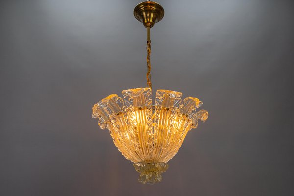 Mid-Century Italian Murano Glass Gold Inclusion Foliage Pendant Light, 1950s-KEG-1675585