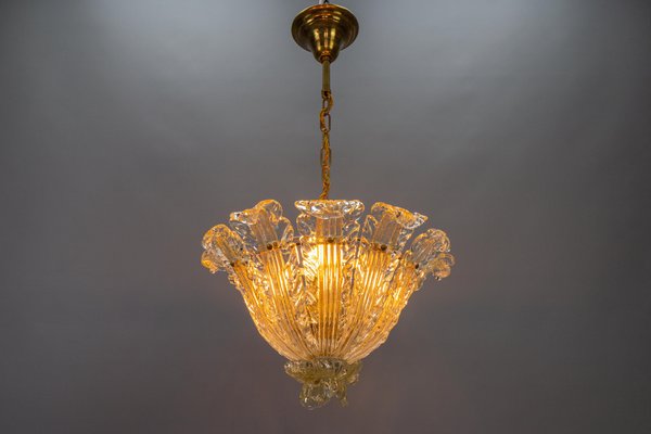 Mid-Century Italian Murano Glass Gold Inclusion Foliage Pendant Light, 1950s-KEG-1675585