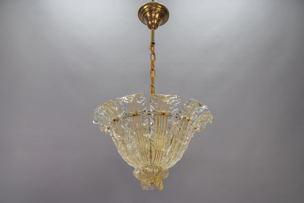 Mid-Century Italian Murano Glass Gold Inclusion Foliage Pendant Light, 1950s-KEG-1675585