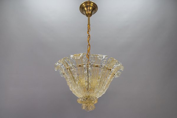 Mid-Century Italian Murano Glass Gold Inclusion Foliage Pendant Light, 1950s-KEG-1675585