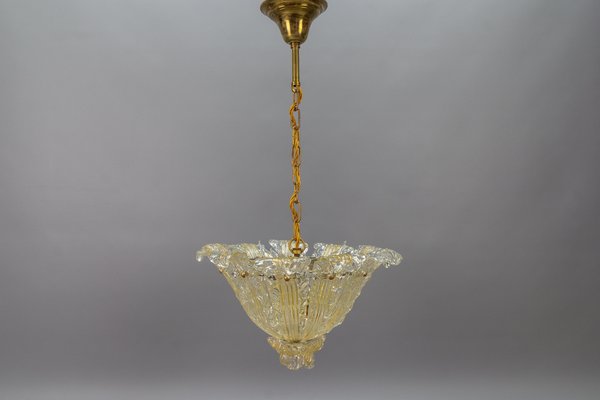 Mid-Century Italian Murano Glass Gold Inclusion Foliage Pendant Light, 1950s-KEG-1675585