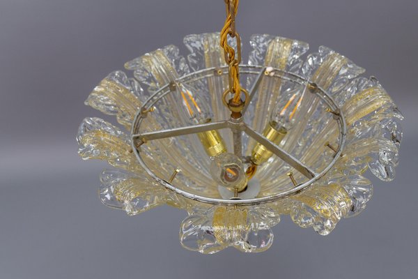 Mid-Century Italian Murano Glass Gold Inclusion Foliage Pendant Light, 1950s-KEG-1675585