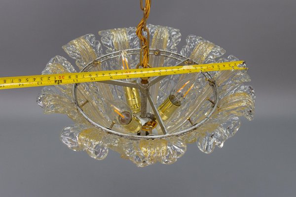 Mid-Century Italian Murano Glass Gold Inclusion Foliage Pendant Light, 1950s-KEG-1675585