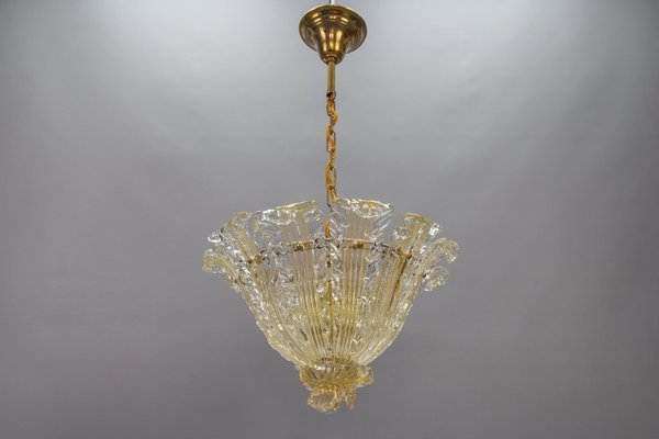 Mid-Century Italian Murano Glass Gold Inclusion Foliage Pendant Light, 1950s-KEG-1675585