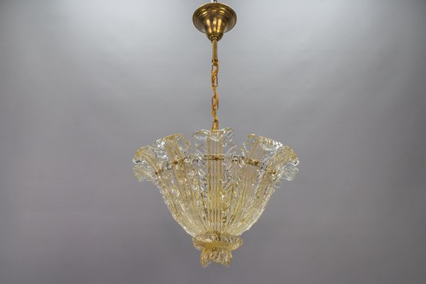 Mid-Century Italian Murano Glass Gold Inclusion Foliage Pendant Light, 1950s-KEG-1675585