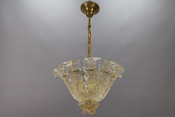 Mid-Century Italian Murano Glass Gold Inclusion Foliage Pendant Light, 1950s-KEG-1675585