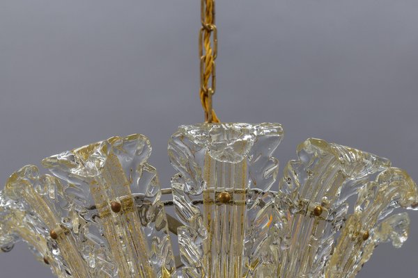 Mid-Century Italian Murano Glass Gold Inclusion Foliage Pendant Light, 1950s-KEG-1675585