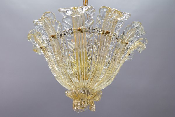 Mid-Century Italian Murano Glass Gold Inclusion Foliage Pendant Light, 1950s-KEG-1675585