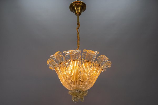 Mid-Century Italian Murano Glass Gold Inclusion Foliage Pendant Light, 1950s-KEG-1675585