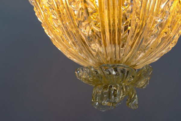 Mid-Century Italian Murano Glass Gold Inclusion Foliage Pendant Light, 1950s-KEG-1675585