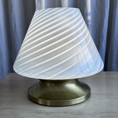 Mid-Century Italian Murano Glass Swirl Mushroom Table Lamp with Brass Base, 1970s-NOT-2041336