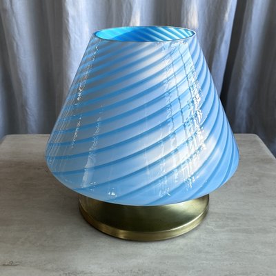 Mid-Century Italian Murano Glass Swirl Mushroom Table Lamp with Brass Base, 1970s-NOT-2041336