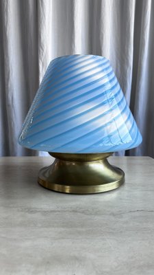 Mid-Century Italian Murano Glass Swirl Mushroom Table Lamp with Brass Base, 1970s-NOT-2041336