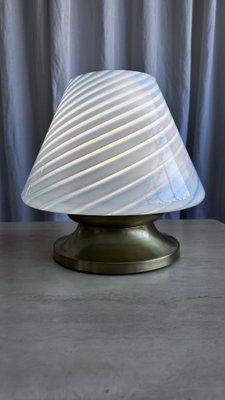 Mid-Century Italian Murano Glass Swirl Mushroom Table Lamp with Brass Base, 1970s-NOT-2041336