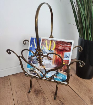 Mid-Century Italian Neoclassical Regency Style Brass Magazine Stand or Rack, 1950s-EUP-884384