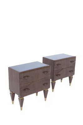 Mid-Century Italian Nightstands in Wood and Blue Glass, Set of 2-RCE-980122