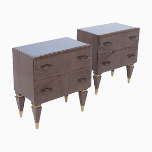 Mid-Century Italian Nightstands in Wood and Blue Glass, Set of 2-RCE-980122