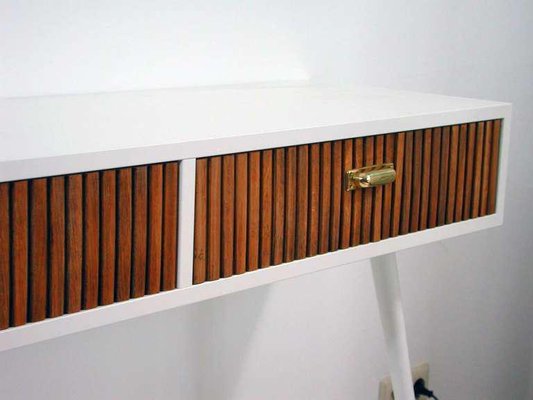 Mid-Century Italian Oak & White Lacquered Chest of Drawers or Console Table, 1950s-OE-897886