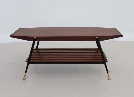 Mid-Century Italian Octagonal Coffee Table in Mahogany Veneer with Brass Details-VNE-1319972