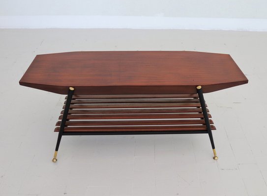 Mid-Century Italian Octagonal Coffee Table in Mahogany Veneer with Brass Details-VNE-1319972