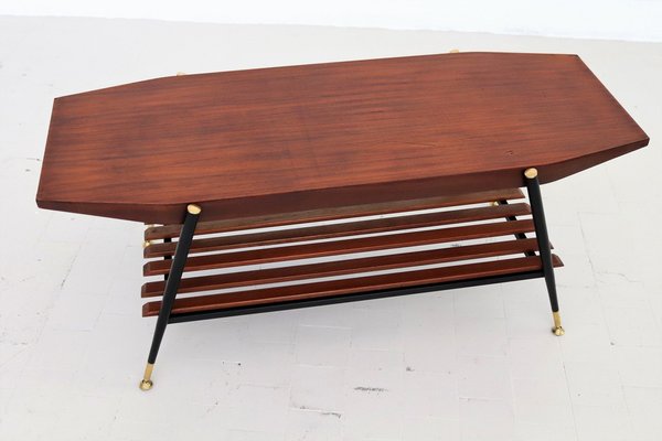 Mid-Century Italian Octagonal Coffee Table in Mahogany Veneer with Brass Details-VNE-1319972