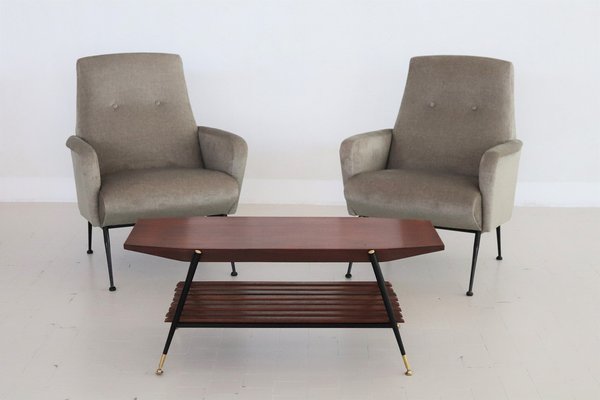 Mid-Century Italian Octagonal Coffee Table in Mahogany Veneer with Brass Details-VNE-1319972