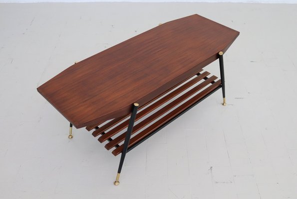 Mid-Century Italian Octagonal Coffee Table in Mahogany Veneer with Brass Details-VNE-1319972