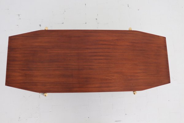 Mid-Century Italian Octagonal Coffee Table in Mahogany Veneer with Brass Details-VNE-1319972