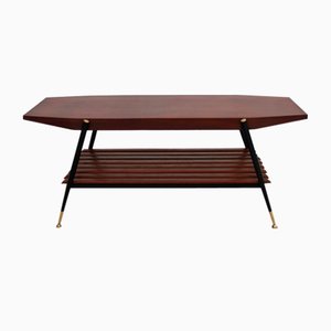 Mid-Century Italian Octagonal Coffee Table in Mahogany Veneer with Brass Details-VNE-1319972