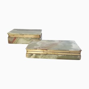 Mid Century Italian Onyx Marble Boxes, Set of 2-FO-1281297