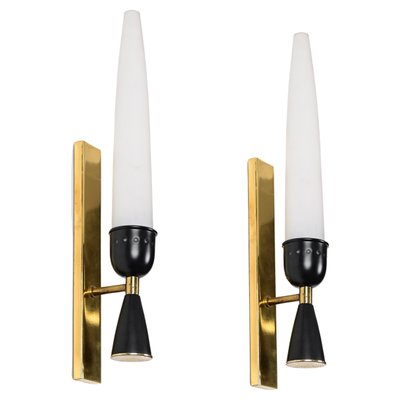 Mid-Century Italian Opal Glass and Brass Sconces from Stilnovo, 1950s, Set of 2-JDR-1803448