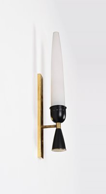 Mid-Century Italian Opal Glass and Brass Sconces from Stilnovo, 1950s, Set of 2-JDR-1803448