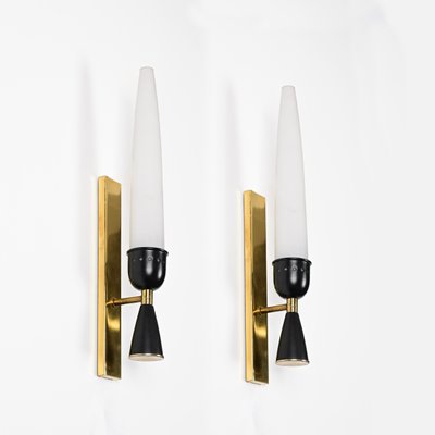 Mid-Century Italian Opal Glass and Brass Sconces from Stilnovo, 1950s, Set of 2-JDR-1803448