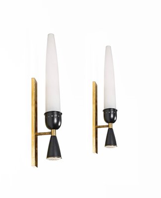 Mid-Century Italian Opal Glass and Brass Sconces from Stilnovo, 1950s, Set of 2-JDR-1803448