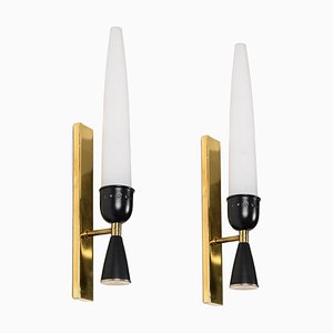 Mid-Century Italian Opal Glass and Brass Sconces from Stilnovo, 1950s, Set of 2-JDR-1803448